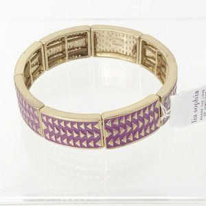 Lia Sopha Bracelet Rhythmic Purple & Gold Stretch Bangle 7" NWT Perfect M351